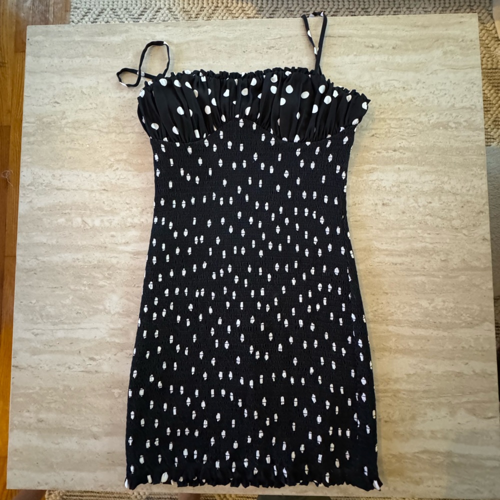 REVOLVE H:Ours Black and White Polka Dot Mini Dress